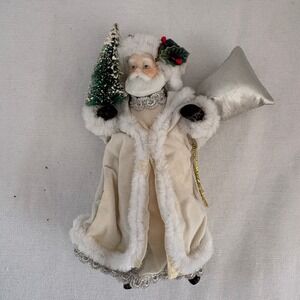 Vintage Kurt Adler Santa Claus Christmas Ornament Holding Tree and Gift Bag